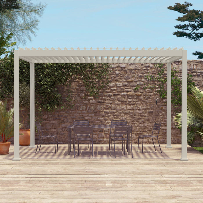 Pergola bioclimatica 3x4m in alluminio a lamelle orientabili, beige