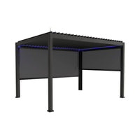 Pergola bioclimatica 3x4m in alluminio led + tenda 3m + tenda 4m,