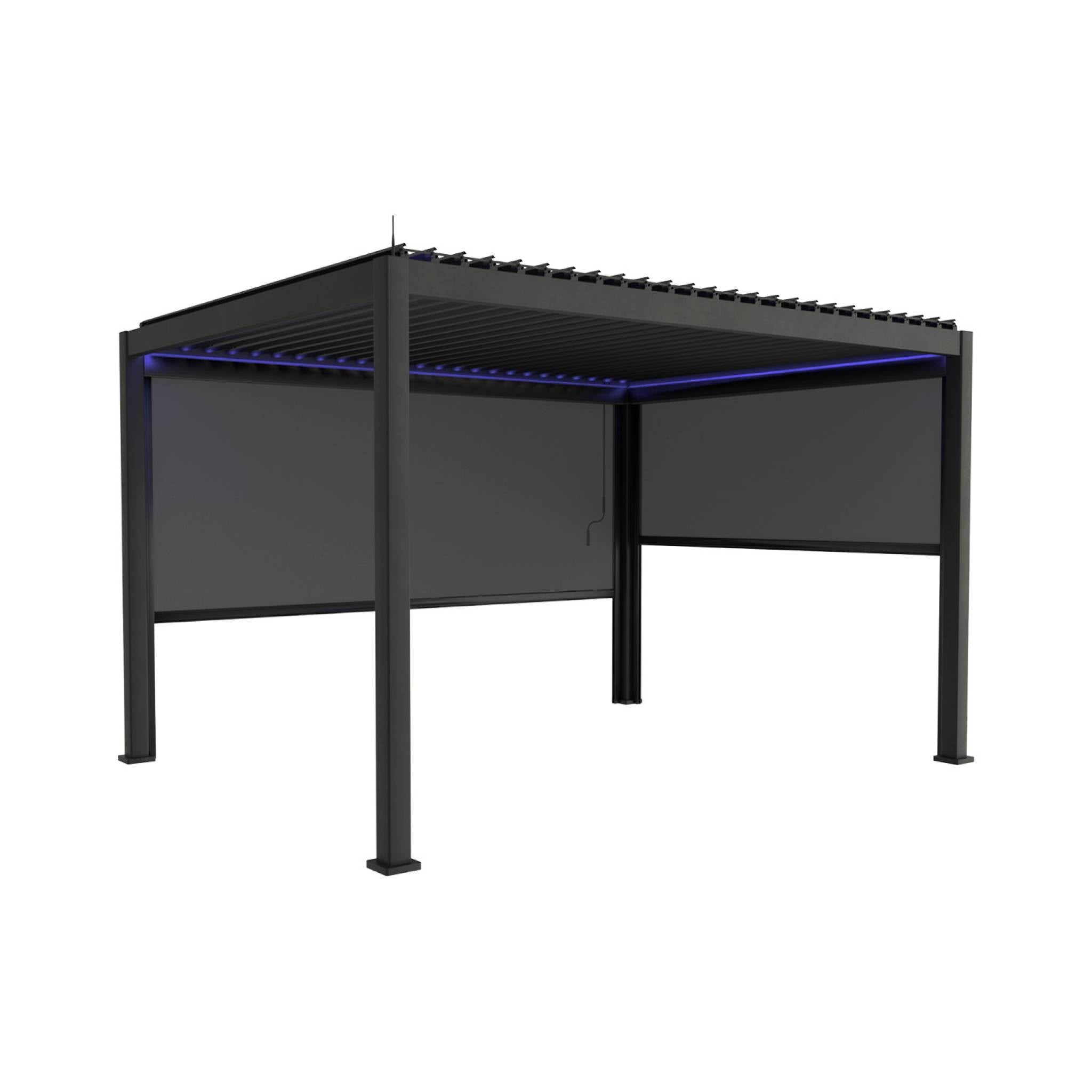 Pergola bioclimatica 3x4m in alluminio led + tenda 3m + tenda 4m,