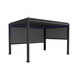 Pergola bioclimatica 3x4m in alluminio led + tenda 3m + tenda 4m,