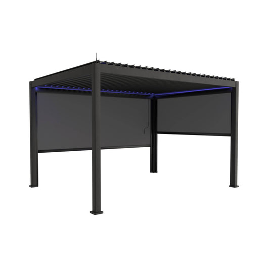 Pergola bioclimatica 3x4m in alluminio led + tenda 3m + tenda 4m,