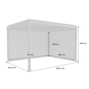 Pergola bioclimatica 3x4m in alluminio led + tenda 3m + tenda 4m,