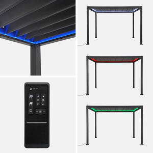 Pergola 3x4m elettrica in alluminio led + tende 4m, antracite