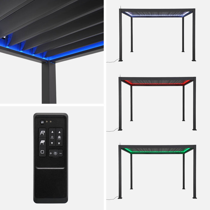 Pergola 3x4m elettrica in alluminio led + tende 4m, antracite