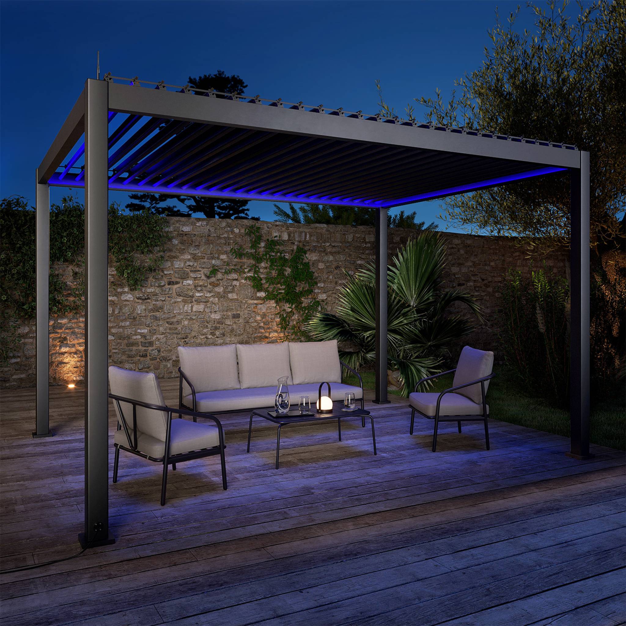 Pergola 3x4m elettrica in alluminio con illuminazione a led, antracite