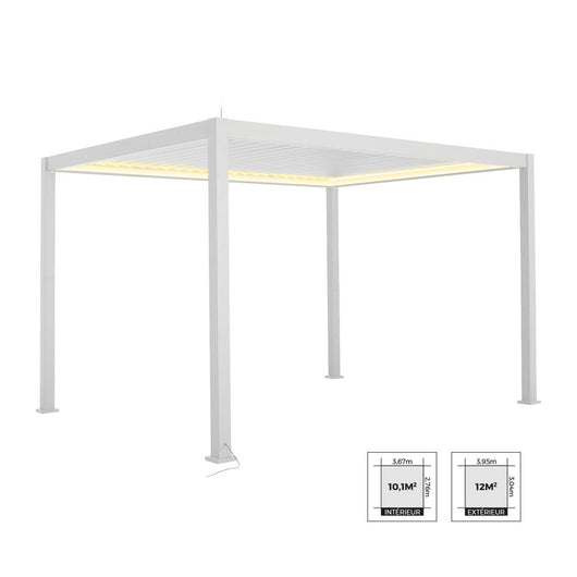 Pergola 3x4m elettrica in alluminio con illuminazione a led, bianco