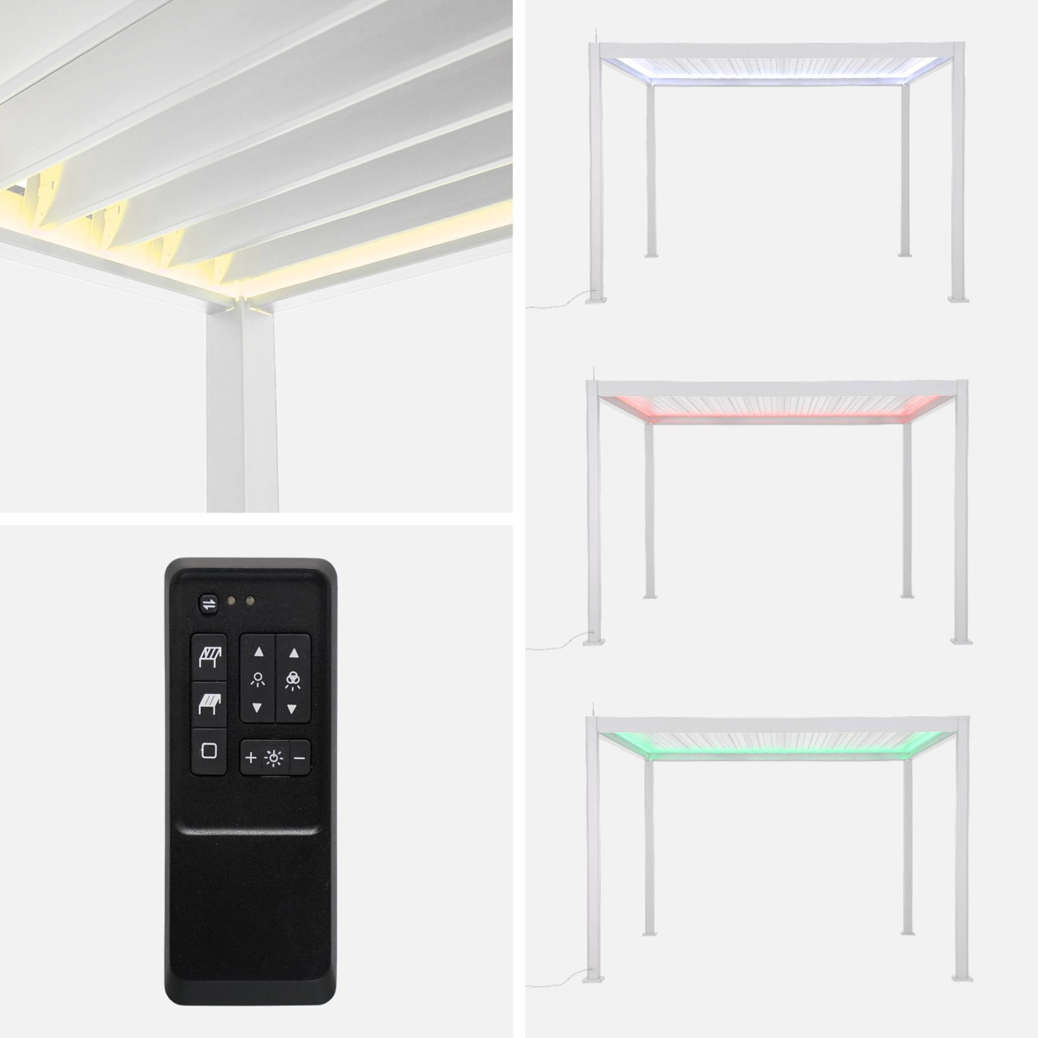 Pergola 3x4m elettrica in alluminio con illuminazione a led, bianco