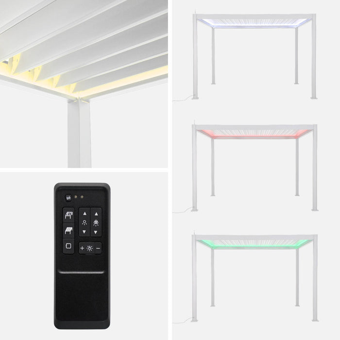 Pergola 3x4m elettrica in alluminio con illuminazione a led, bianco
