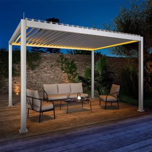 Pergola 3x4m elettrica in alluminio con illuminazione a led, bianco