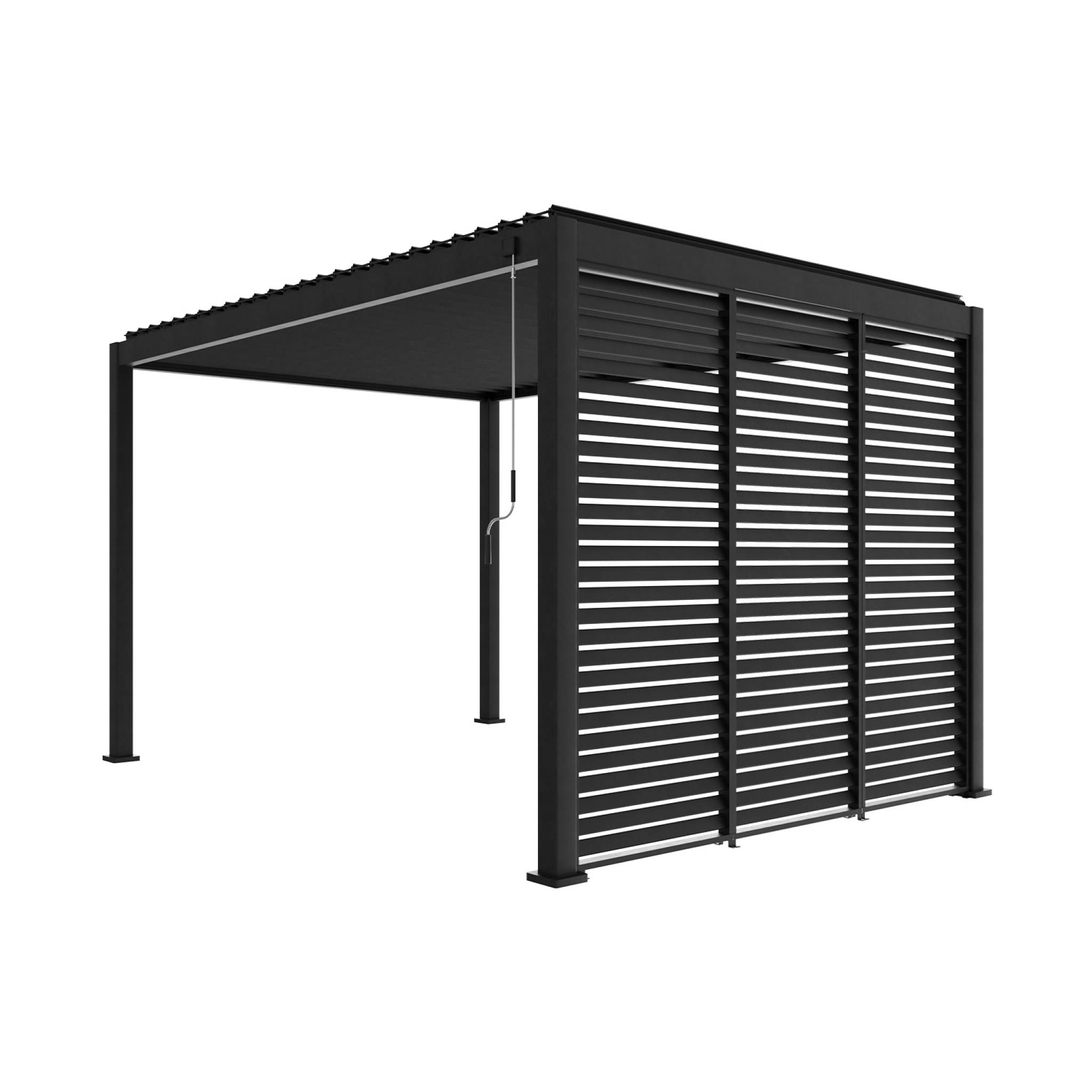 Pergola bioclimatica 3x4 in alluminio + 3 tende da 100cm, antracite