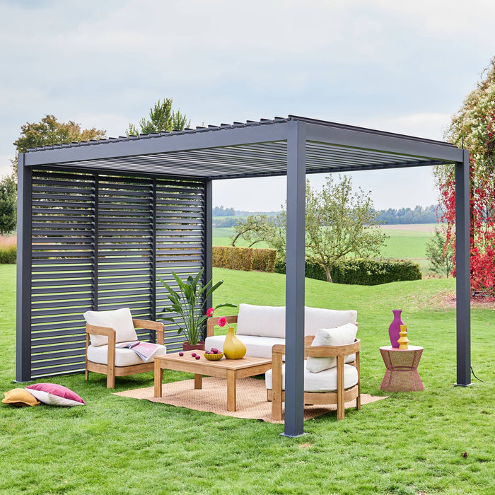 Pergola bioclimatica 3x4 in alluminio + 3 tende da 100cm, antracite