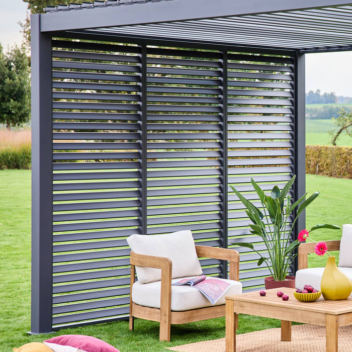 Pergola bioclimatica 3x4 in alluminio + 3 tende da 100cm, antracite