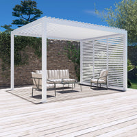 Pergola bioclimatica 3x4 in alluminio + 3 tende da 100cm, bianco