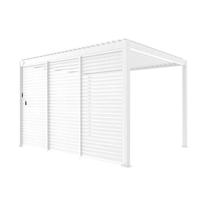Pergola bioclimatica 3x4 in alluminio + 3 tende da 130cm, bianco