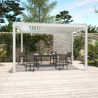 Pergola bioclimatica 3x4 in alluminio + 3 tende da 130cm, bianco