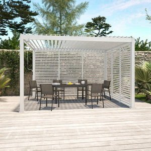 Pergola bioclimatica 3x4 in alluminio + 3 tende da 130cm, bianco