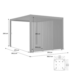 Pergola bioclimatica in alluminio 4x3m + 3 persiane verticali 130cm ,