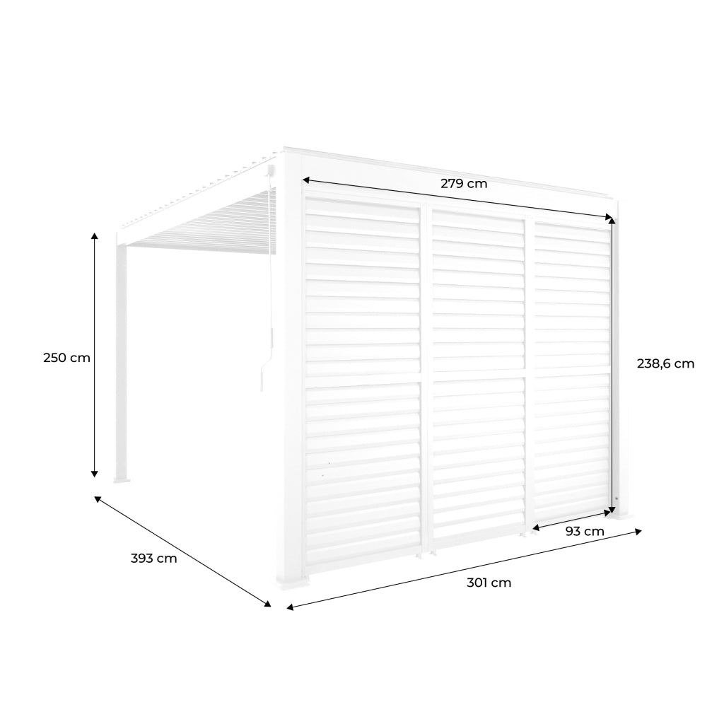 Pergola bioclimatica in alluminio 4x3m + 3 persiane 100cm lamelle