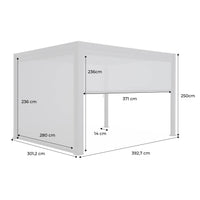 Pergola bioclimatica 3x4m in alluminio + tenda da 3m + tenda da 4m,