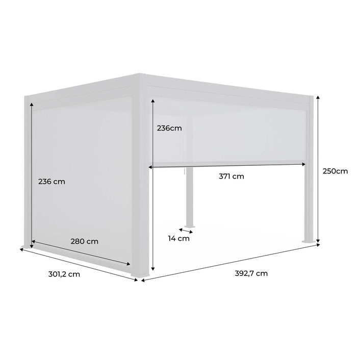 Pergola bioclimatica 3x4m in alluminio + tenda da 3m + tenda da 4m,