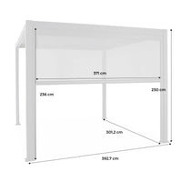 Pergola bioclimatica 3x4m in alluminio + tenda da sole 3m, bianco