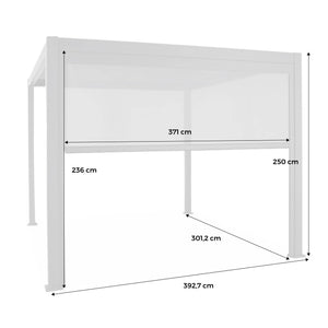 Pergola bioclimatica 3x4m in alluminio + tenda da sole 3m, bianco