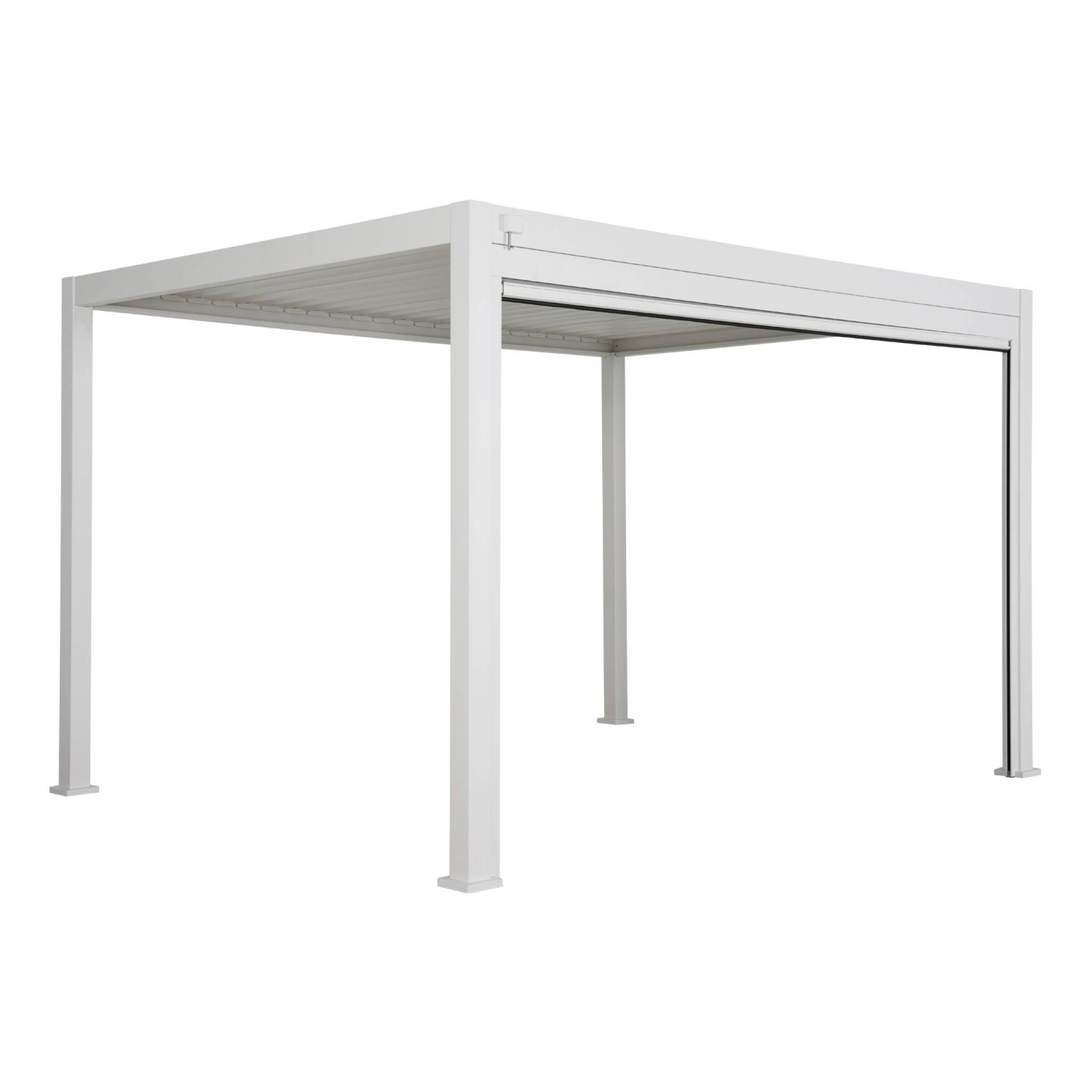 Pergola bioclimatica 3x4m in alluminio + tenda da sole 4m, bianco