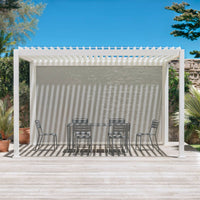 Pergola bioclimatica 3x4m in alluminio + tenda da sole 4m, bianco