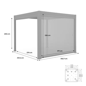 Pergola bioclimatica 3x4m in alluminio + tenda da sole 4m, bianco