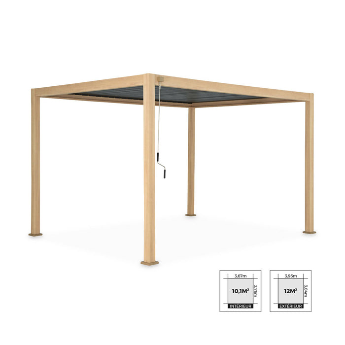 Pergola bioclimatica 3x4m in alluminio a lamelle orientabili, marrone