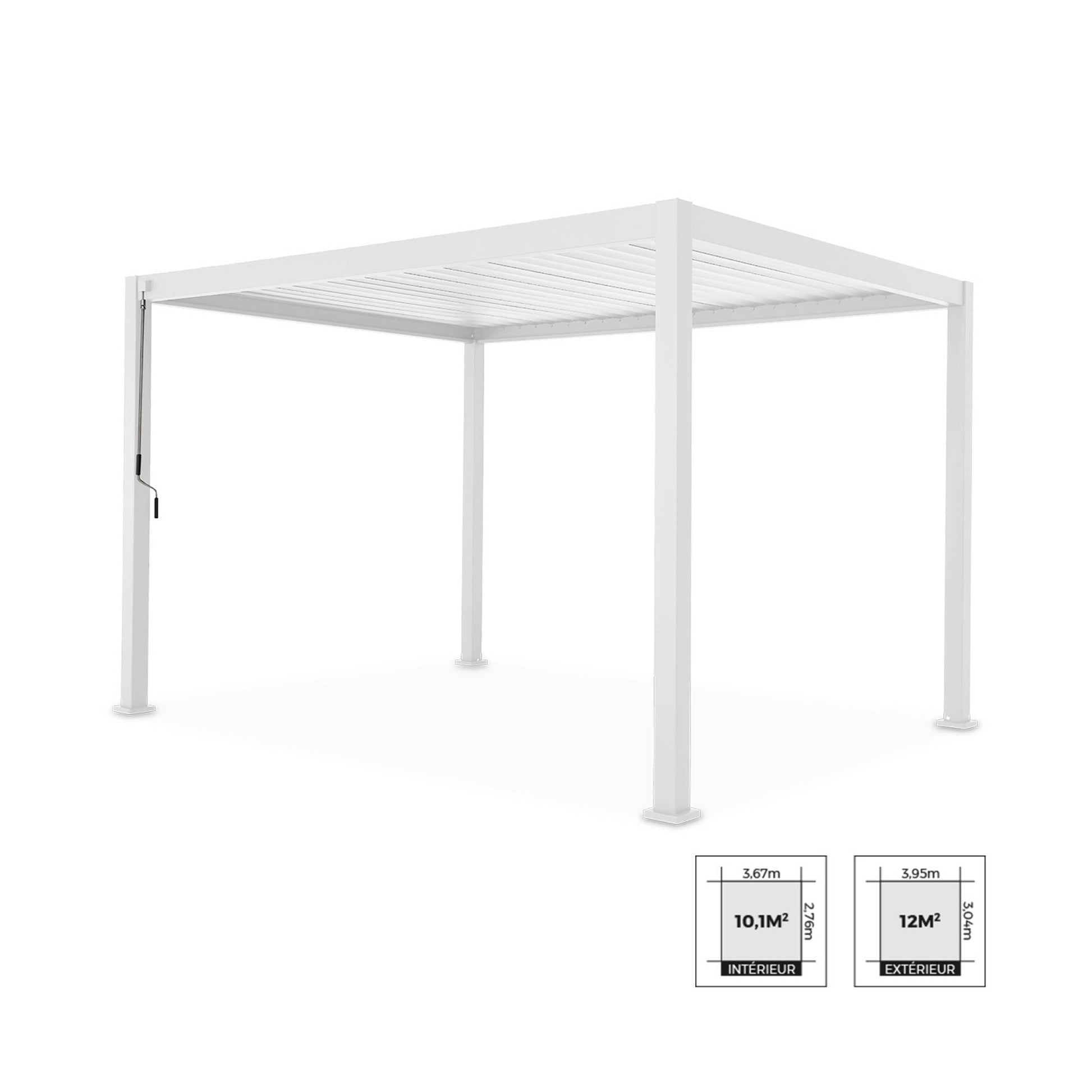 Pergola bioclimatica 3x4m in alluminio a lamelle orientabili, bianco