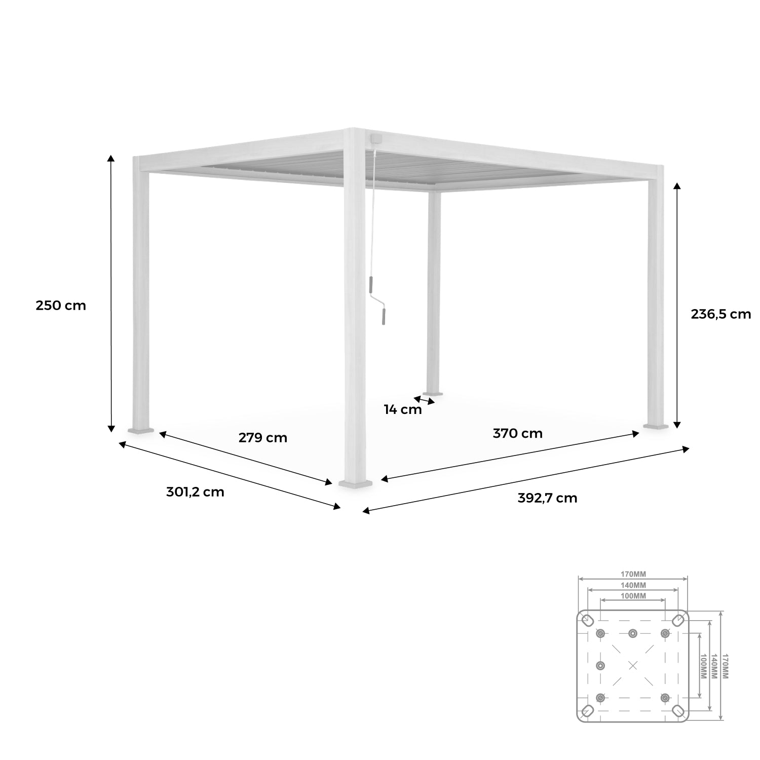 Pergola bioclimatica 3x4m in alluminio a lamelle orientabili, bianco