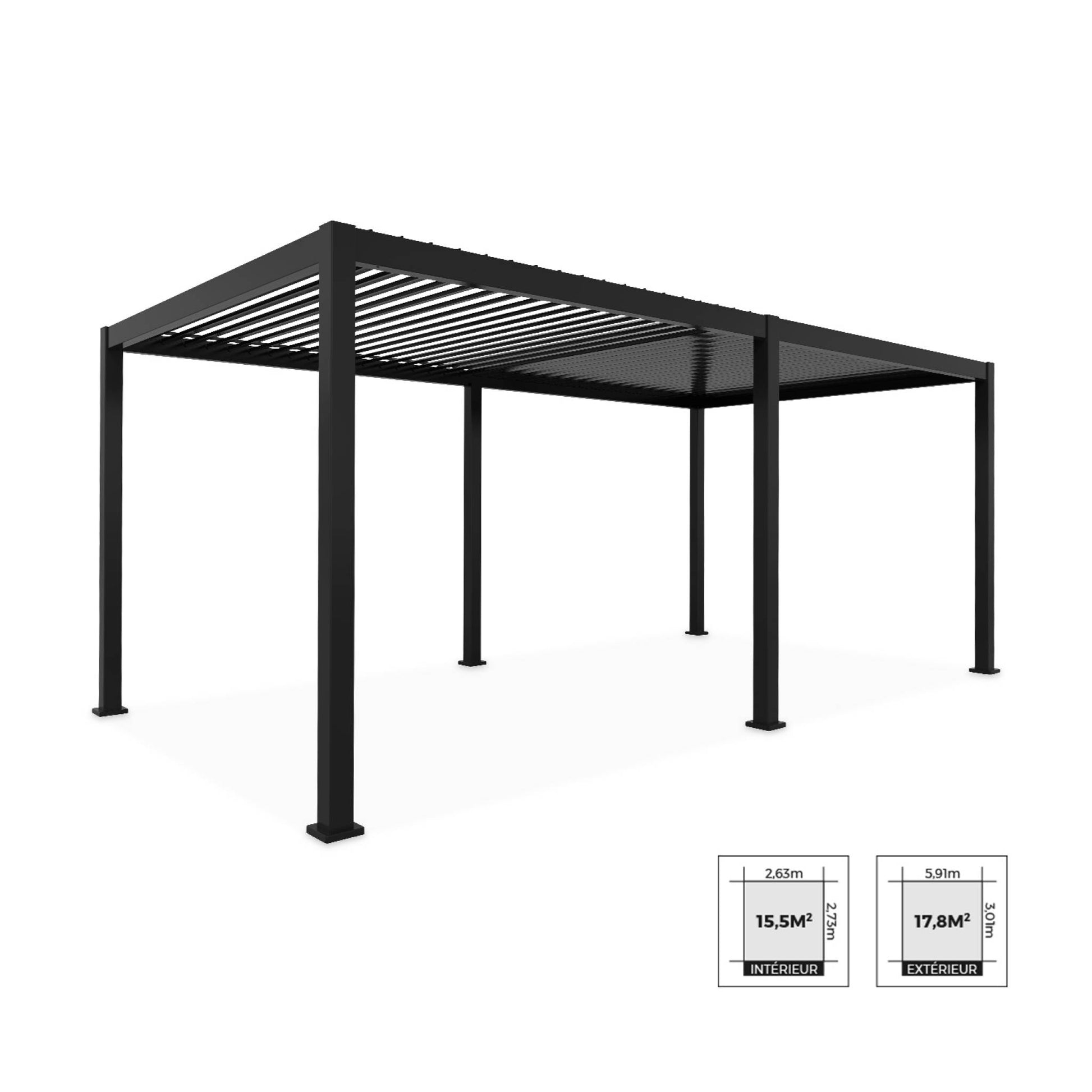 Pergola bioclimatica 3x6m in alluminio, lamelle orientabili, antracite