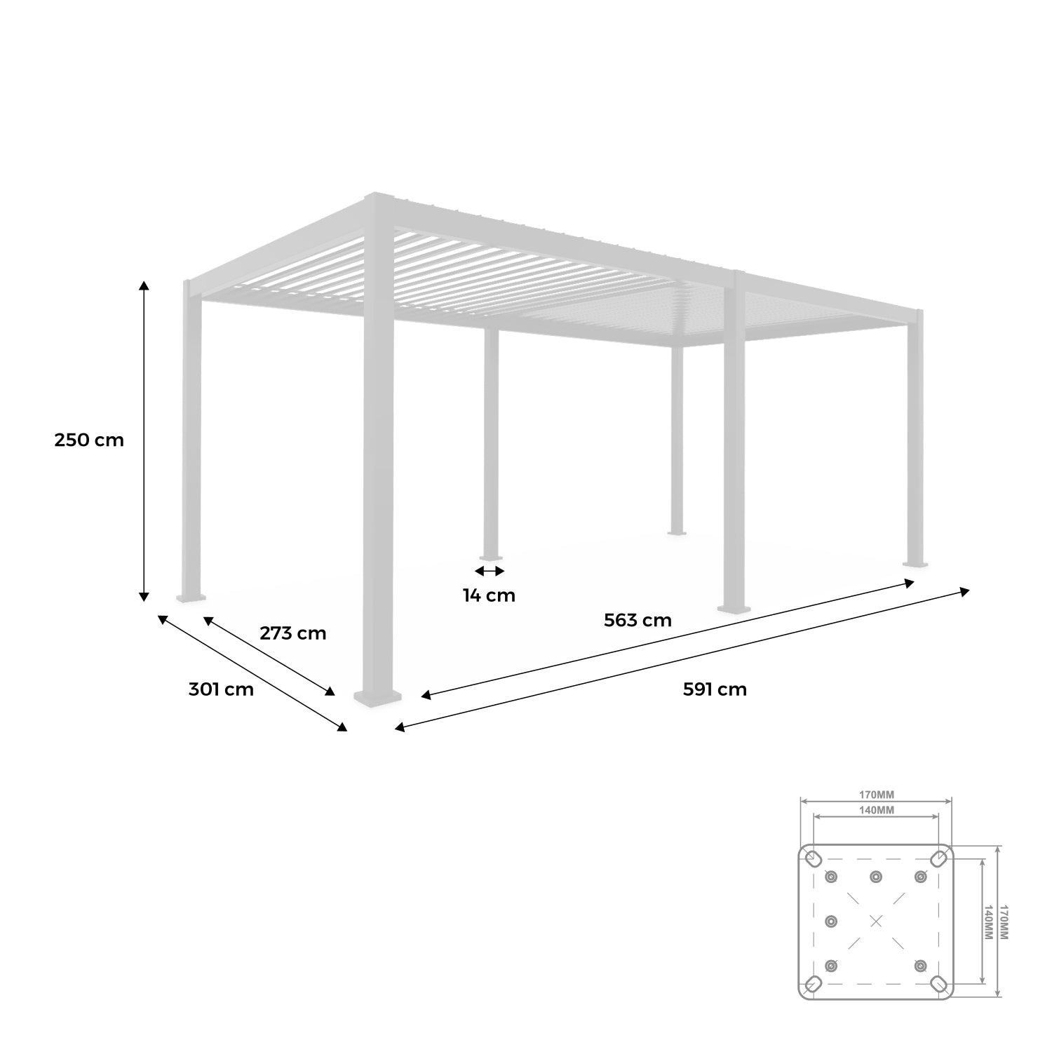 Pergola bioclimatica 3x6m in alluminio, lamelle orientabili, antracite
