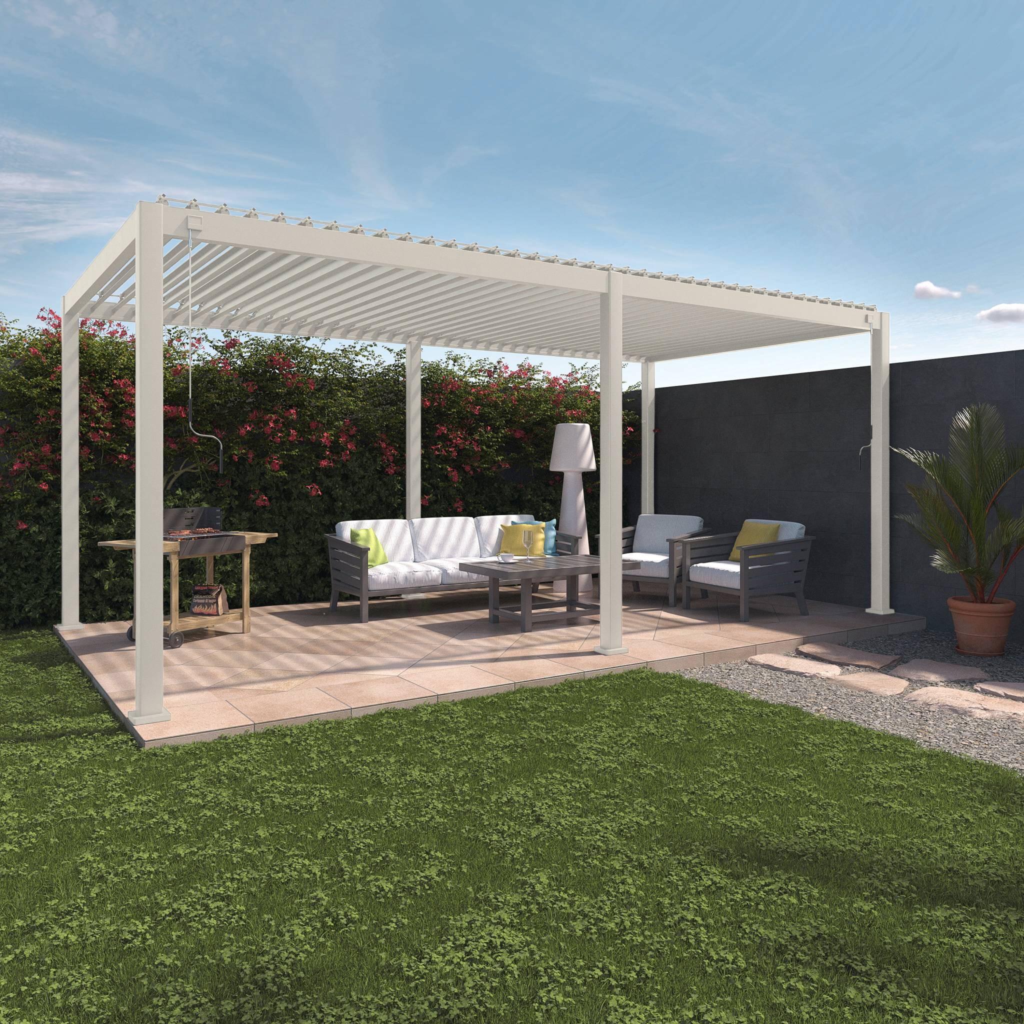 Pergola bioclimatica 3x6m in alluminio, lamelle orientabili, beige