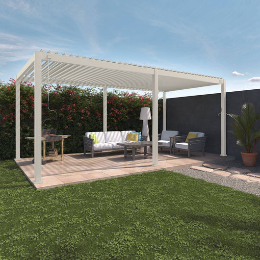 Pergola bioclimatica 3x6m in alluminio, lamelle orientabili, beige