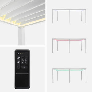 Pergola bioclimatica 3x6m elettrica in alluminio con led + 4 tende 3m,