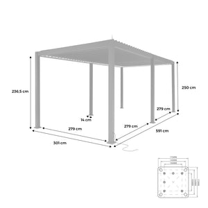 Pergola bioclimatica 3x6m elettrica in alluminio con illuminazione a