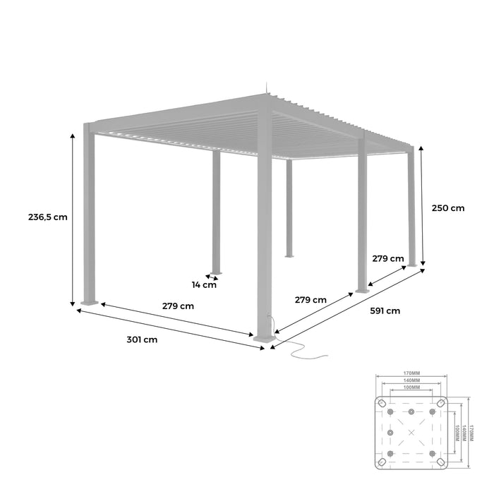 Pergola bioclimatica 3x6m elettrica in alluminio con illuminazione a