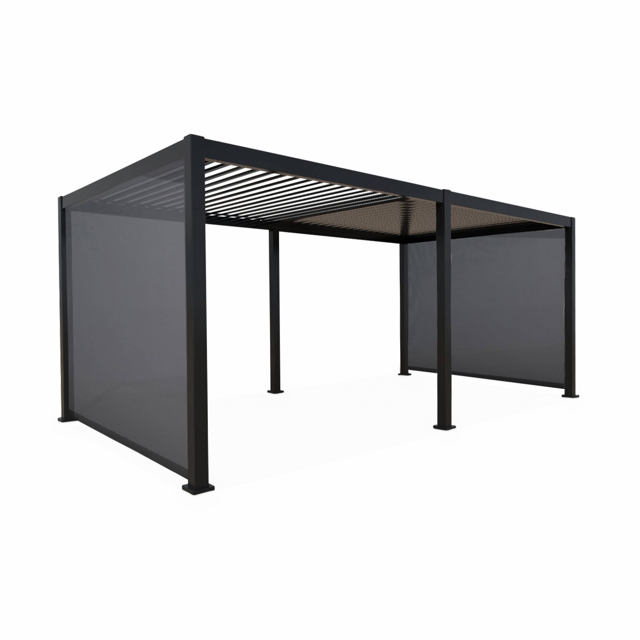 Pergola bioclimatica 3x6m in alluminio + 2 tende 3m , antracite