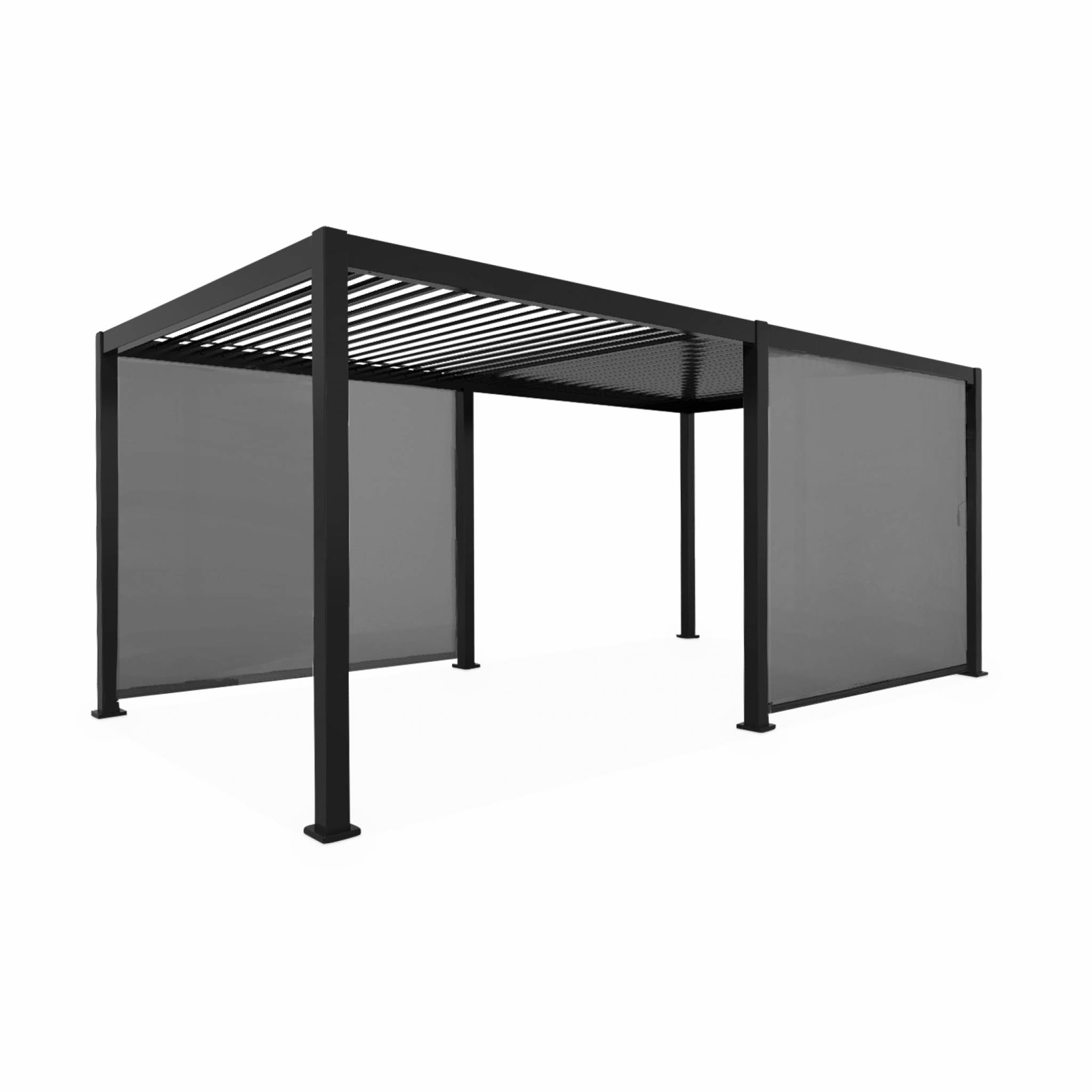 Pergola bioclimatica 3x6m in alluminio + 2 tende 3m , antracite