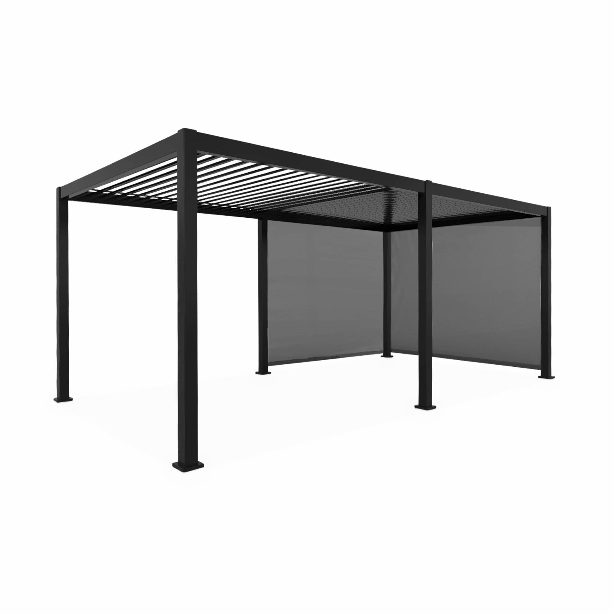 Pergola bioclimatica 3x6m in alluminio + 2 tende 3m , antracite
