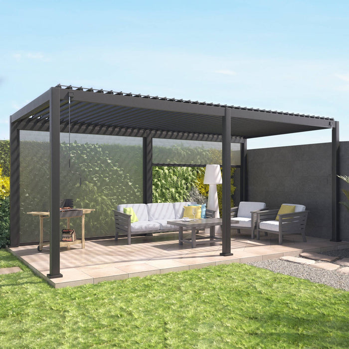 Pergola bioclimatica 3x6m in alluminio + 2 tende 3m , antracite