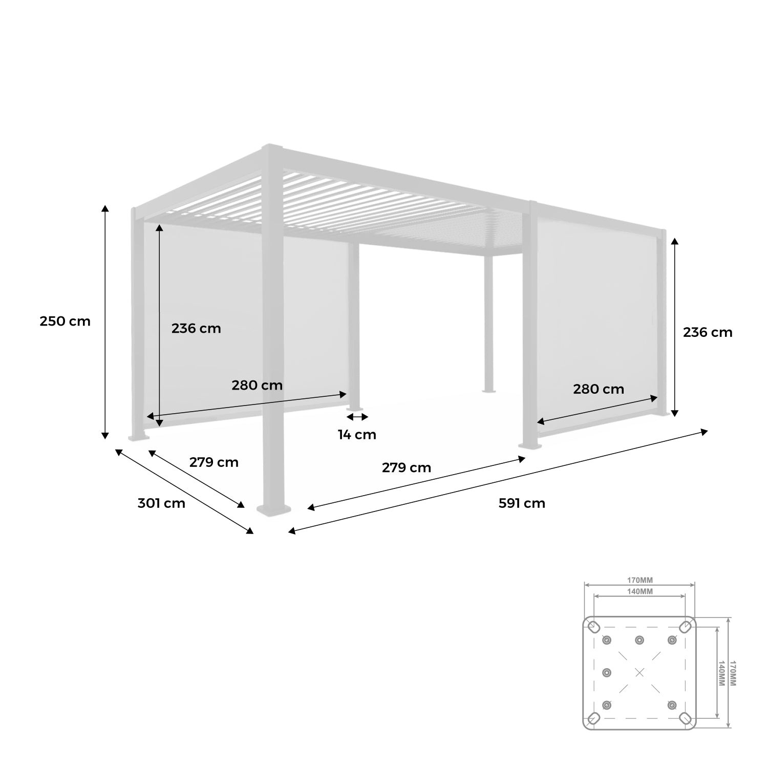 Pergola bioclimatica 3x6m in alluminio + 2 tende 3m , antracite