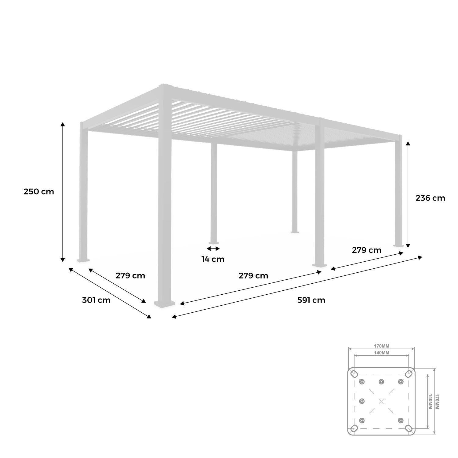 Pergola bioclimatica 3x6m in alluminio, lamelle orientabili, bianco