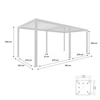 Pergola bioclimatica 3x6m in alluminio, lamelle orientabili, bianco