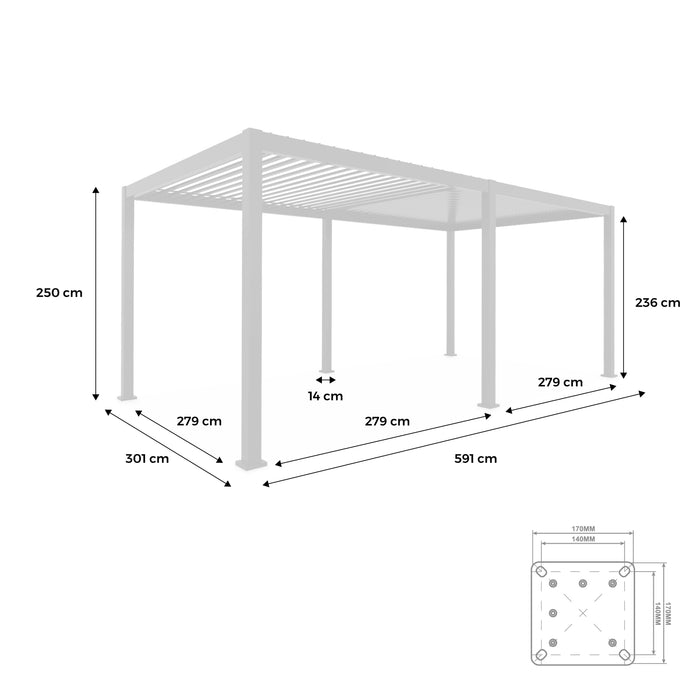Pergola bioclimatica 3x6m in alluminio, lamelle orientabili, bianco