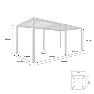 Pergola bioclimatica 3x6m in alluminio, lamelle orientabili, bianco