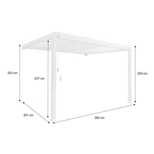 Pergola bioclimatica 3x4m in alluminio addossata, lame orientabili ,