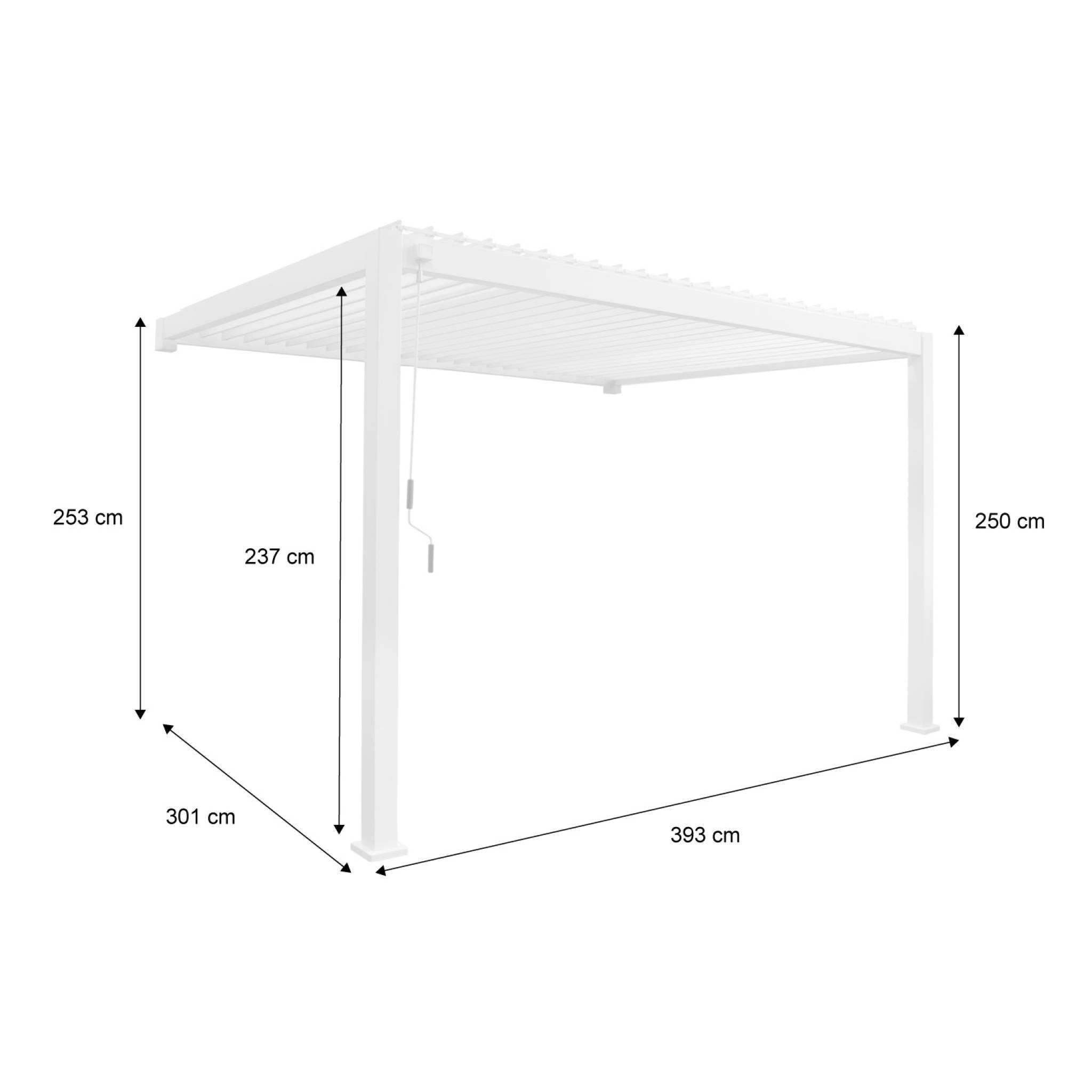 Pergola bioclimatica 3x4m in alluminio addossata, lame orientabili ,